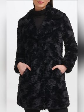 Kenneth Cole Black Faux-Fur Teddy Coat